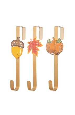 Glitzhome Set of 3 Fall Metal Glitter Wreath Hangers in Orange at Nordstrom