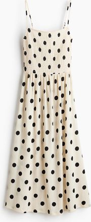 H&M Gesmoktes Tr&auml;gerkleid - Cremefarben/Gepunktet