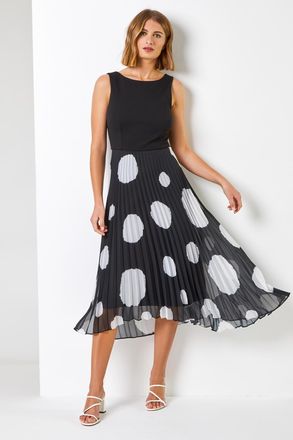 Roman Contrast Spot Print Chiffon Fit & Flare Dress