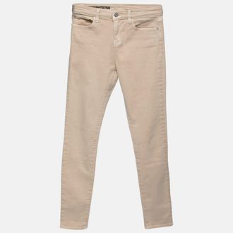 Emporio Armani Beige Denim Logo Embroidered Skinny Jeans Waist