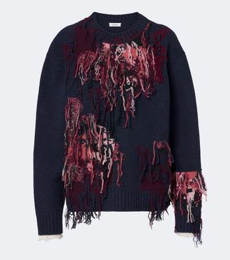 Erdem Fringed intarsia wool sweater