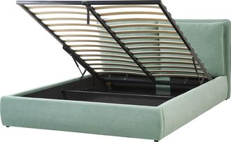Beliani Cama Con Almacenaje De Terciopelo Verde Menta 160 X 200 Cm Otomana Bajonna