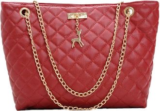 Generic Fashion PU Leather Handbags Women Large Capacity Top-handle Bags Practical Tote for Women Girl Outdoor Shopping (Red)