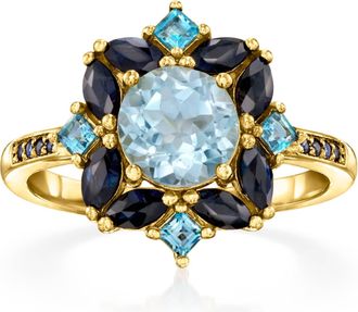 Ross-Simons 1.50- Sky Blue Topaz and Sapphire Ring in 18kt Gold Over Sterling