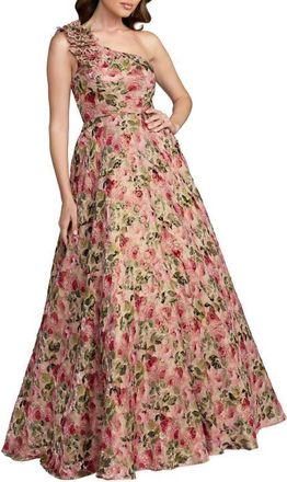Mac Duggal One Shoulder Velvet Floral Ball Gown in Pink Multi at Nordstrom, Size 14