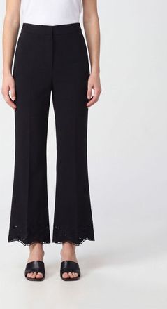 Twinset Pantaloni a zampa a vita alta in misto viscosa con inserti in pizzo