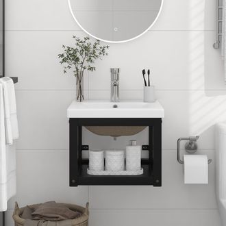 Berkfield Home Bathroom Washbasin Frame with Built-in Basin Black Iron