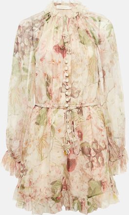 Zimmermann Pink Floral Print Silk Dancer Flutter Playsuit