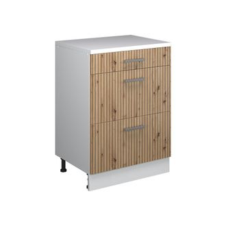 Vicco Armario De Cocina Para Techo Inclinado R-line, Roble Artesanal, 60 Cm Sin Inclinaci&oacute;n Con 3 Cajones, Vicco