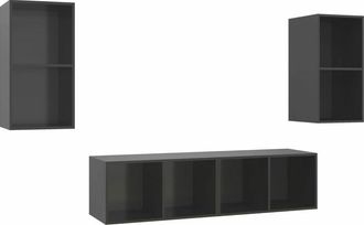 vidaXL Vidaxl - Muebles De Sal&oacute;n De Pared 4 Pzas Madera Ingenier&iacute;a Gris Brillo