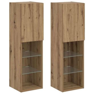 Berkfield Home TV Cabinets with LED Lights 2 pcs Artisian Oak 30.5x30x102 cm in Brown