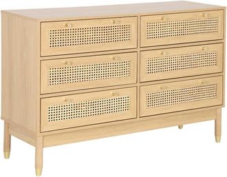Sweeek C&oacute;moda con 6 cajones, efecto madera y mimbre, natural
