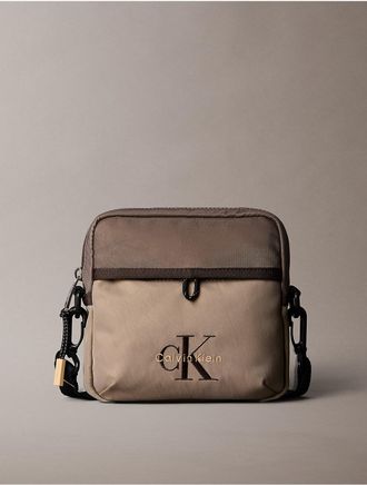 Calvin Klein Mens Bold Monologo Colorblock Crossbody Bag - Brown
