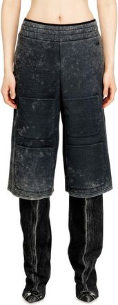 Diesel Gender Inclusive S-Typ Marble Effect Wide Leg Utility Shorts in Black/Denim at Nordstrom, Size Xx-Small