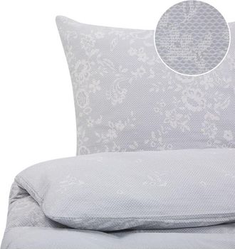 Beliani Conjunto De Fundas De Algod&oacute;n Gris Blanco Funda De Almohada Patr&oacute;n Floral 220 X 240 Cm Tradicional Elegante Dormitorio Morningside