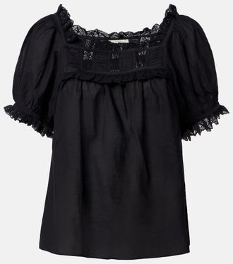 D&ocirc;en D&ocirc;en Frances lace-trimmed cotton-blend top