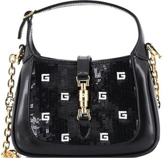 Gucci Jackie 1961 mini-crossbodytas van satijn met leer verfraaid met pailletten - Zwart