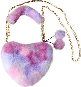 Generic Peach Heart Messenger Bag for Women with Detachable Chain Strap Soft Wool Blend Crossbody Cute Heart Shaped Pillow Design Ideal Valentine (Purple, One