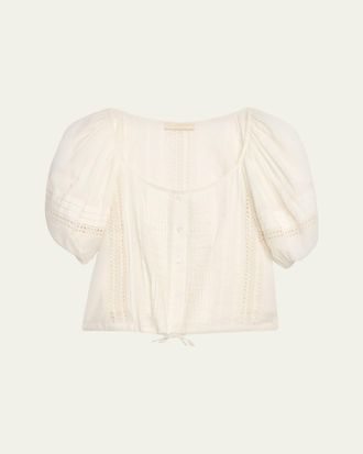 Ulla Johnson Clara Embroidered Short-Sleeve Cotton Blouse