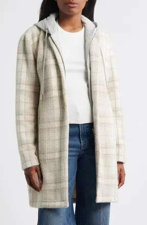 Thread & Supply Plaid Coat with Bib Hoodie in Beige Combo at Nordstrom, Size X-Small