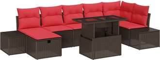 vidaXL Conjunto De Sof&aacute; De Jard&iacute;n 8 Uds. Marr&oacute;n Rat&aacute;n Sint&eacute;tico Vidaxl