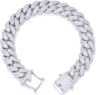 Jewelco London Silver CZ Encrusted Cuban Curb 12mm Chain Bracelet 2oz - ABB199-8.5