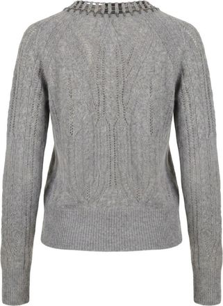 Ermanno Scervino Embellished Cable-Knit Cashmere Cardigan - Grey