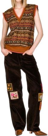 Anna Sui Fair Isle Fleece Vest in Cinnamon Multi at Nordstrom, Size Medium