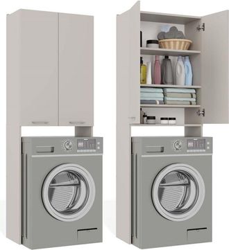 Topeshop Pola - Mueble De Ba&ntilde;o Sobre La Lavadora - Beige - 64 X 30 X 180 Cm