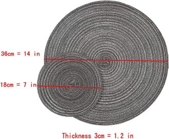 OEM Juego De 8 Manteles Individuales Redondos De Tejido Gris, 4 Manteles Individuales Redondos Grandes De 36 Cm Y 4 Manteles Individuales Peque&ntilde;os De 18 C