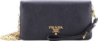 Prada Wristlet Wallet on Chain Saffiano Leather Mini clutch bag - Zwart