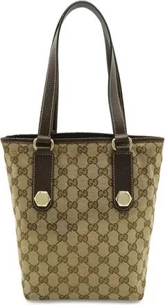 Gucci Beige Dark Brown Khaki Gg Canvas Shoulder Bag Tote Bag (Pre-Owned)