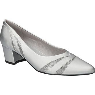 Easy Street Lizbeth Block Heel Pump in Silver Satin -Sparkle at Nordstrom, Size 9.5