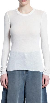 James Perse Truien & Vesten, Dames, Wit, XL, Katoen, Gebreide katoen kasjmier ronde hals trui