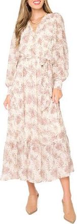 Gibsonlook Abstract Print Long Sleeve Maxi Dress in Dot Fawn Print at Nordstrom Rack, Size X-Small