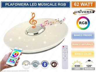 Trade Shop Trade Shop Traesio - Trade Shop - Plafoniera Led 3in1 Rgb 62w Circolare Cielo Stellato Bluetooth Altoparlante App