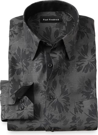 Paul Fredrick Comfort Stretch Non-iron Botanical Dress Shirt With Contrast Trim
