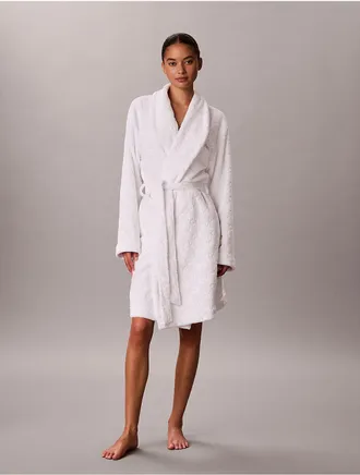 Calvin Klein Womens Allover Logo Robe - White - X-S