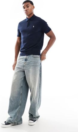 Polo Ralph Lauren Polo in maglia di cotone testurizzata blu navy con logo a icona