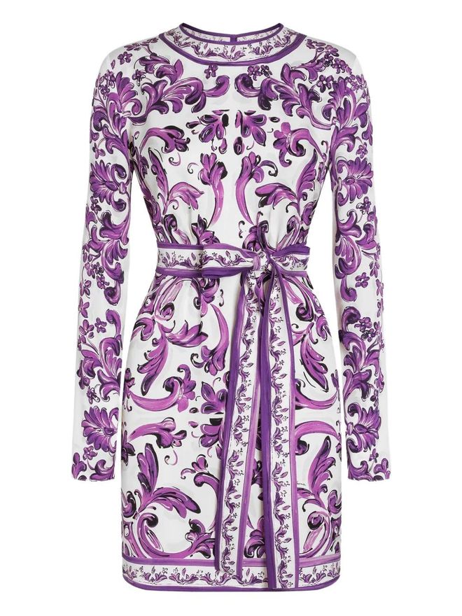 【関税&送料込】Dolce&Gabbana Dress With Purple Majolica Pri Majolica cotton poplin dress in purple - Dolce Gabbana Kids