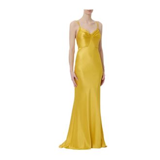 Elisabetta Franchi V-neck Spaghetti Strap Dress - Dames - Avondkleed - Geel - XL - Polyester - Kleedjes