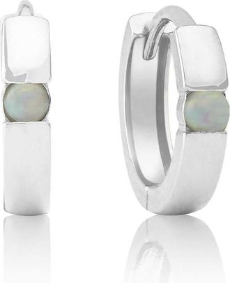 MAX + STONE 14k Yellow or White Gold Small Round Gemstone Huggie Hoop Earrings