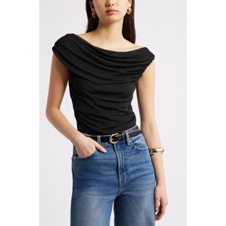 Open Edit Cap Sleeve Mesh Top in Black at Nordstrom, Size Xx-Small
