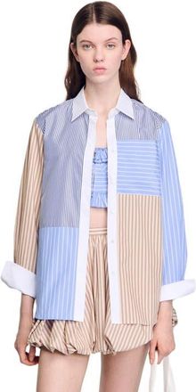 Sandro Striped mix shirt in Sand /Camel at Nordstrom, Size X-Large