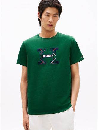 Tommy Hilfiger Mens Plaid Monogram Logo T-Shirt - Green - XXL