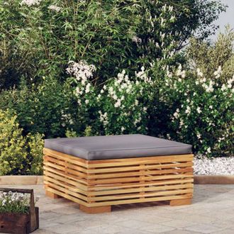 vidaXL Taburete De Jard&iacute;n Con Coj&iacute;n Gris Oscuro Madera Maciza Teca Vidaxl