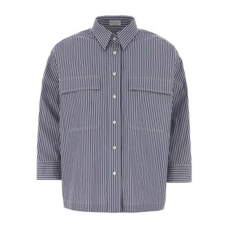 Brunello Cucinelli Brunello Cucinelli, Shirts, female, Blue, Size: M Embroidered Poplin Shirt