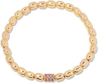 Brook & York Brei Birthstone Beaded Stretch Bracelet in Gold February at Nordstrom