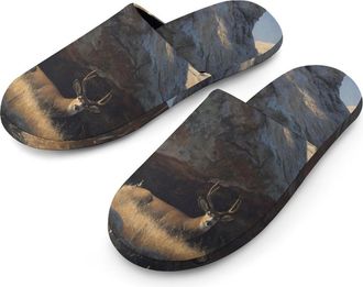 Generic Lions Hunting Deers Behind Boulders Mens House Slippers Slip Indoor Slipper On Shoes Warm Outdoor