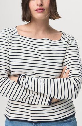 Mango Boat Neck Cotton T-Shirt in Off White at Nordstrom, Size X-Small